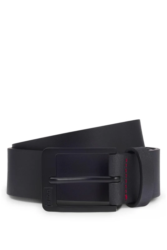 HUGO Mens Grover Sz35 Embossed-logo buffalo leather belt