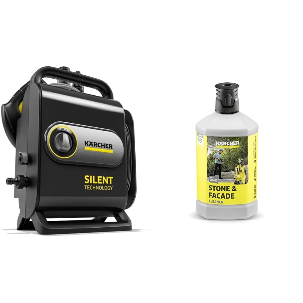 Bundle of Kärcher K Silent Anniversary High Pressure Washer, extra-quiet, compact and powerful pressure washer, Black + Kärcher 62957650 3-in-1 Stone Plug and Clean - Black, Stone Cleaner
