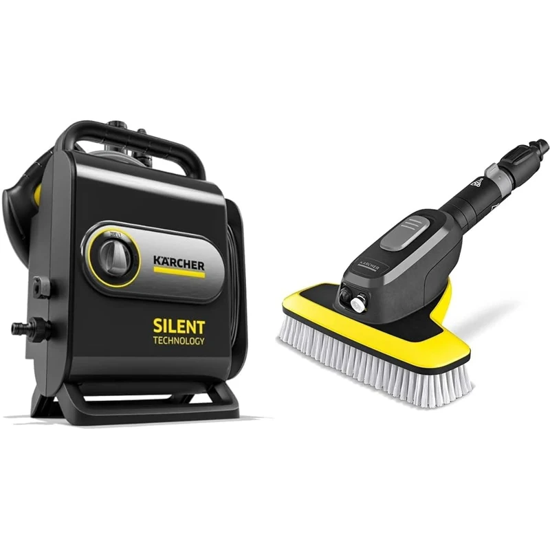 Bundle of Kärcher K Silent Anniversary High Pressure Washer, extra-quiet, compact and powerful pressure washer, Black + Kärcher WB 7 Plus 3-in-1 Wash Brush, 3 Functions: Foam Jet, High-Pressure Nozzle