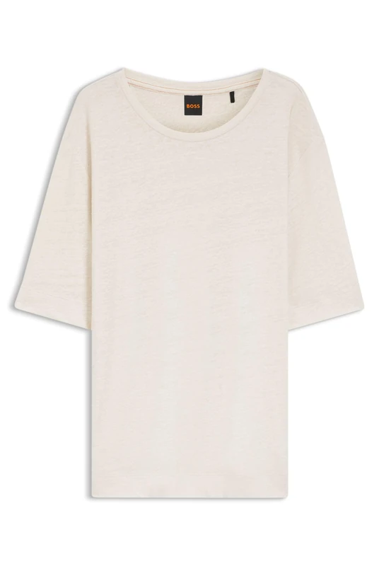 BOSS Womens C Emma Linen T-Shirt with Embroidered Logo