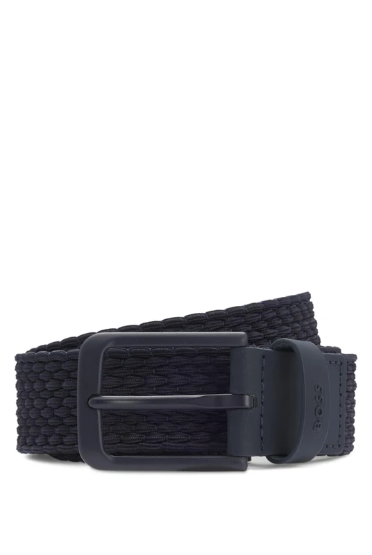 BOSS Mens Vern-WnE-Go Sz35 Woven belt with leather trims and logo detail