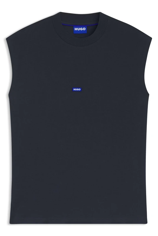 HUGO Mens Navertz Sleeveless Cotton-Jersey T-Shirt with Blue Logo Label