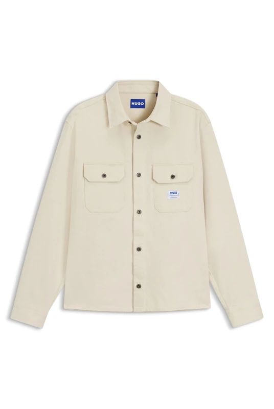 HUGO Mens Ekynone Oversized-fit Overshirt in Ecru Denim