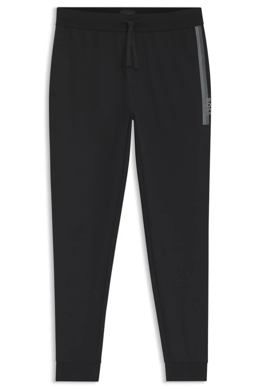 BOSS Mens Authentic Pants Cotton-Terry Tracksuit Bottoms with Logo and Stripe