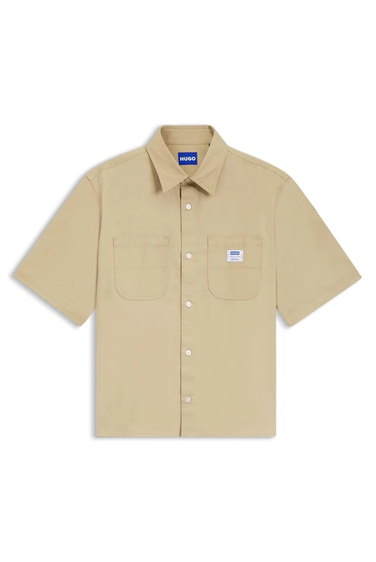 HUGO Mens Ebwin Oversized-fit Shirt in slub Cotton with Patch Pockets - Image 1