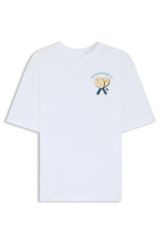 HUGO Mens Nulaxo Cotton-Jersey T-Shirt with Rear Printed Artwork White - Image 1