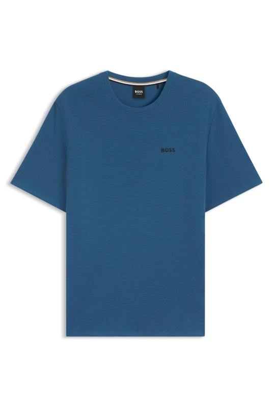 BOSS Mens Waffle T-Shirt, Structured Design Short Sleeve Blue 462 XXL