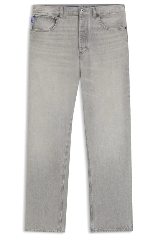 HUGO Mens Nate Baggy-fit Jeans in Grey Stonewashed Denim - Image 1