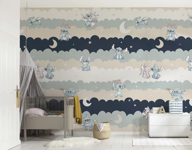 Komar Vinyl Wallpaper - Disney Lilo and Stitch Cozy Clouds - Size 212 x 250 cm, 1 Roll of 4 Panels, Nursery Wallpaper