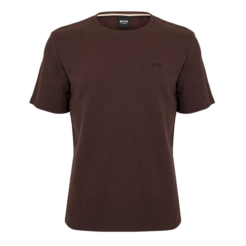 BOSS Mens Waffle T-Shirt, Structured Design Short Sleeve Brown 207 XXL