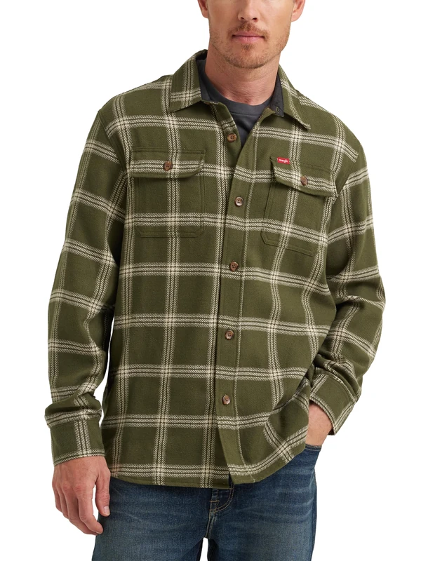 Wrangler Authentics Men's Long Sleeve Flannel Shirt Jacket, Forest Night Plaid, XL