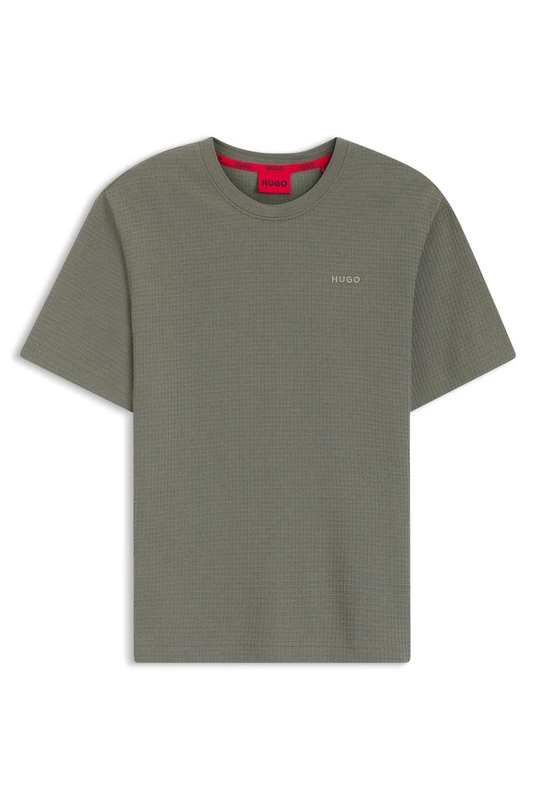HUGO Mens Austin T-Shirt Waffle-Structured Pyjama T-Shirt with Embroidered Logo