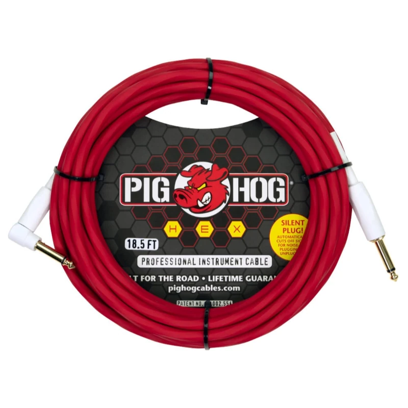 Pig Hog PHSH186CAR Hex Series Silent Cable, Candy Apple Red, 18.6 Feet - Image 1