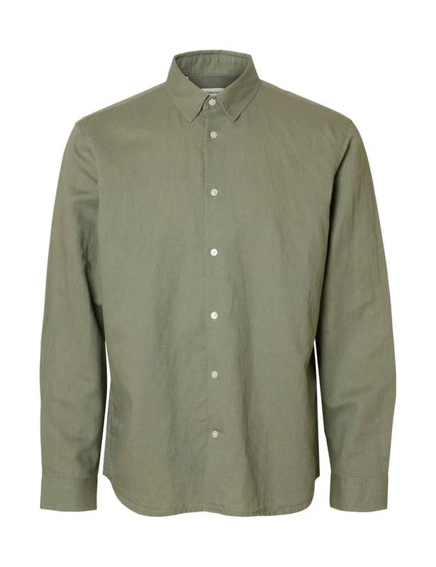 SELECTED MEN Slhregclay Linenblend LS Shirt Cla Noos, Vetiver, L