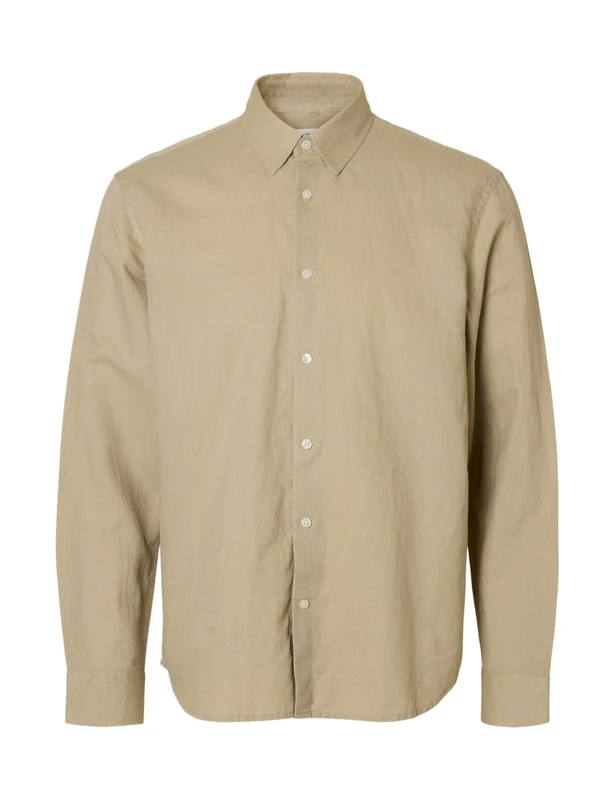 SELECTED MEN Slhregclay Linenblend LS Shirt Cla Noos, Pure Cashmere, M Mens