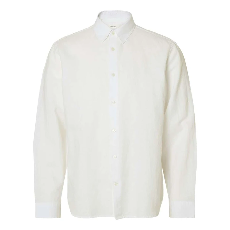 SELECTED MEN Slhregclay Linenblend LS Shirt Cla Noos Bright White