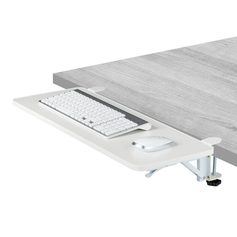 Relaxdays Desk Extension, 65 x 24 cm, Folding, with Clamps, Ergonomic Tabletop Extender, for Keyboard, Modern, White