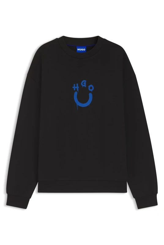 HUGO Mens Nucavex Cotton-terry sweatshirt with Happy Black