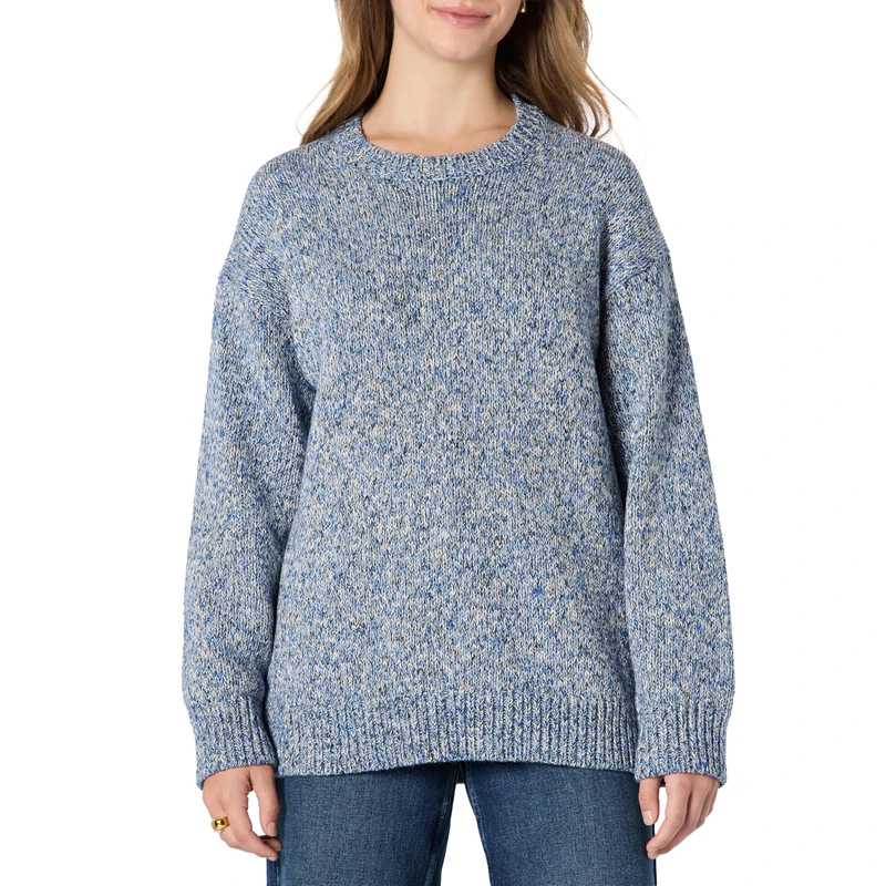 Amazon Essentials Women's Oversized-Fit Multi-Colour Heavyweight Crewneck Jumper, Bright Blue Marl, L - Image 1