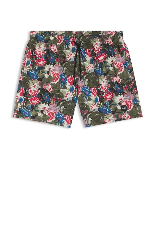BOSS Mens Piranha Swim Shorts with All-Over Print