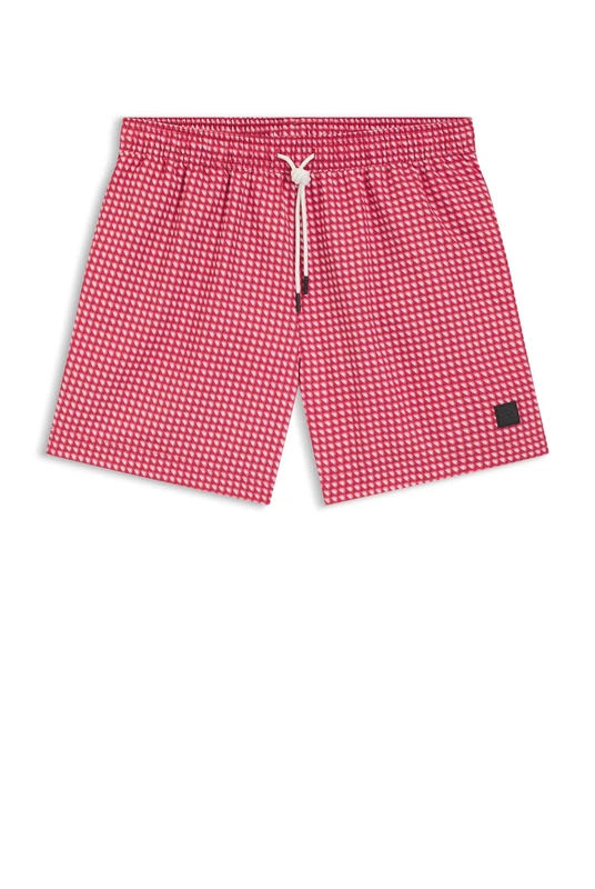 BOSS Mens Vibe Seasonal-Pattern Swim Shorts with Logo Label