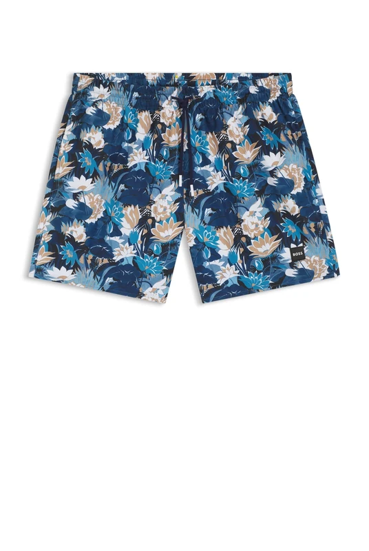 BOSS Mens Piranha Swim Shorts with All-Over Print