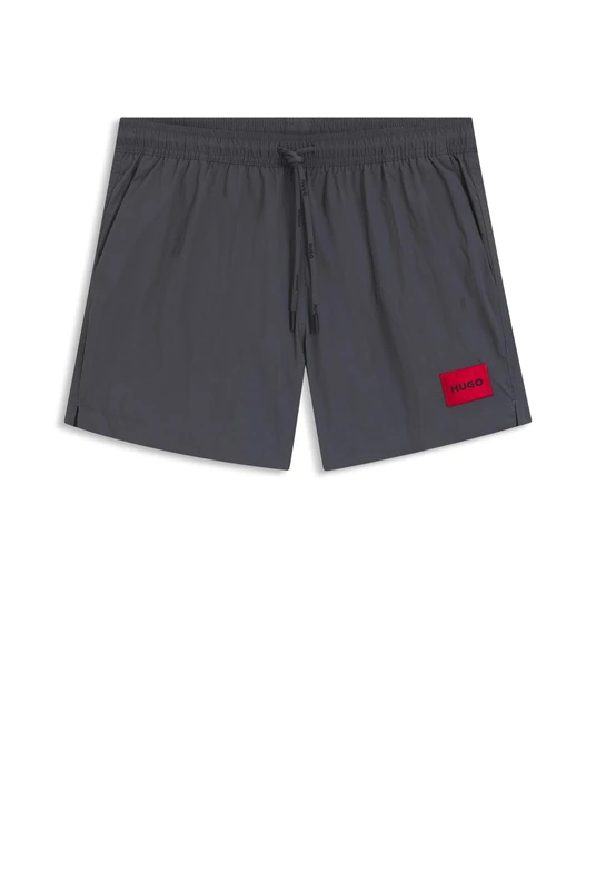 HUGO Mens Dominica Recycled-Material Swim Shorts with red Logo Label