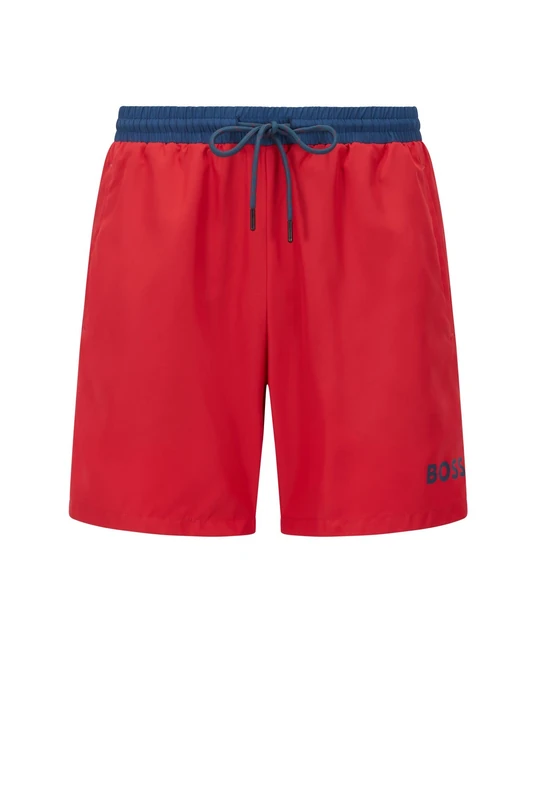 BOSS Mens Starfish Contrast-Logo Swim Shorts with Full Lining
