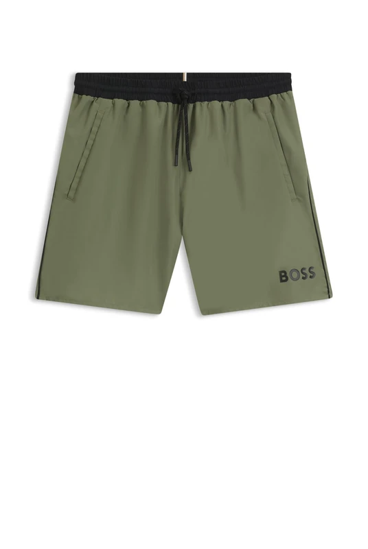 BOSS Mens Starfish Contrast-Logo Swim Shorts with Full Lining