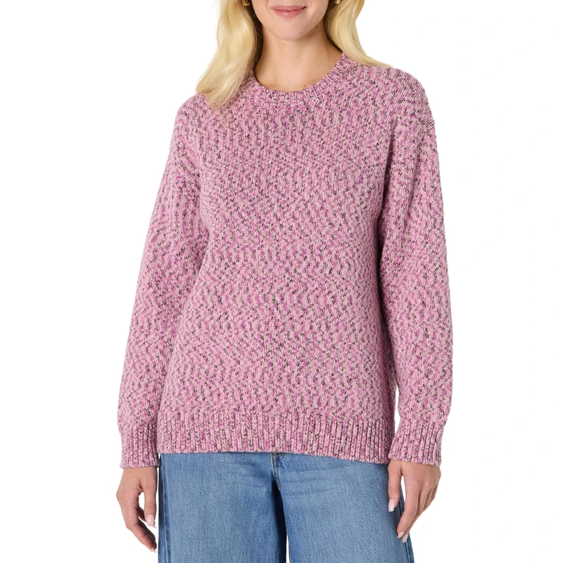 Amazon Essentials Women's Oversized-Fit Multi-Colour Heavyweight Crewneck Jumper, Fuchsia Marl, L
