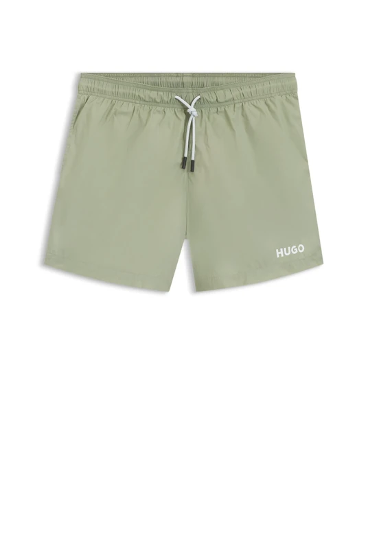 HUGO Mens Haiti Contrast-Logo Swim Shorts in Recycled Material