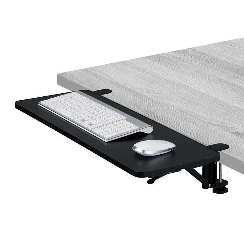 Relaxdays Desk Extension, 65 x 24 cm, Folding, with Clamps, Ergonomic Tabletop Extender, for Keyboard, Modern, Black