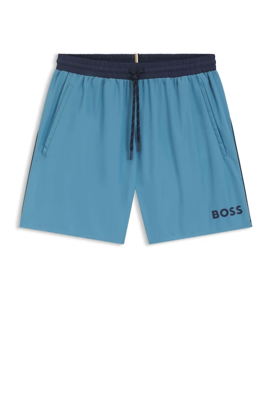 BOSS Mens Starfish Contrast-Logo Swim Shorts with Full Lining - Image 1