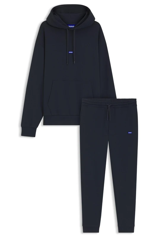 HUGO Mens Tracksuit NalonsoNap Cotton-terry tracksuit set bottoms with blue logo patches
