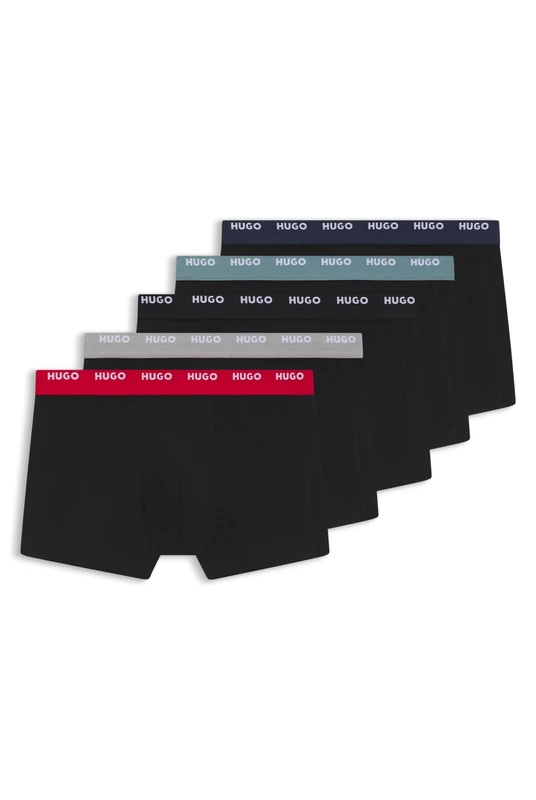 HUGO Mens TRUNK FIVE PACK Five-pack of logo-waistband trunks in stretch cotton