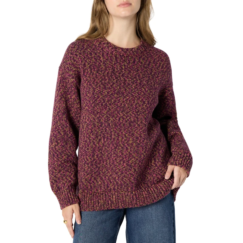 Amazon Essentials Women's Oversized-Fit Multi-Colour Heavyweight Crewneck Jumper, Burgundy Marl, XL - Image 1