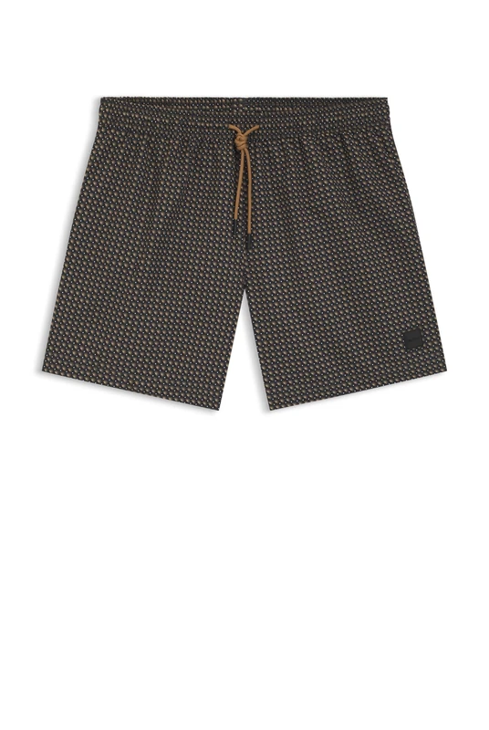 BOSS Mens Vibe Seasonal-Pattern Swim Shorts with Logo Label