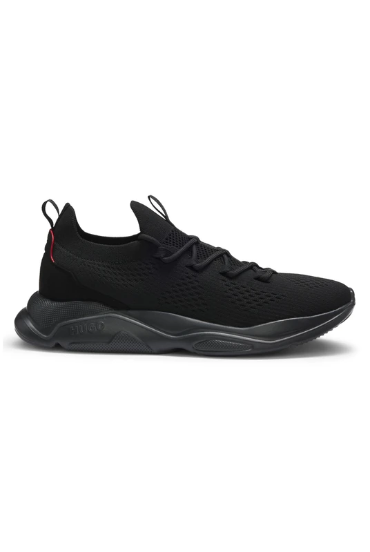 HUGO Mens Leon Runn Knitted Trainers with Logo-Embossed EVA Sole Size 9 Black