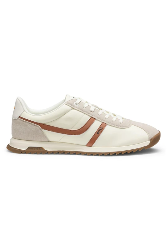 BOSS Mens Zayn Lowp Logo Trainers with Faux Suede Trims Size 7 Light Beige