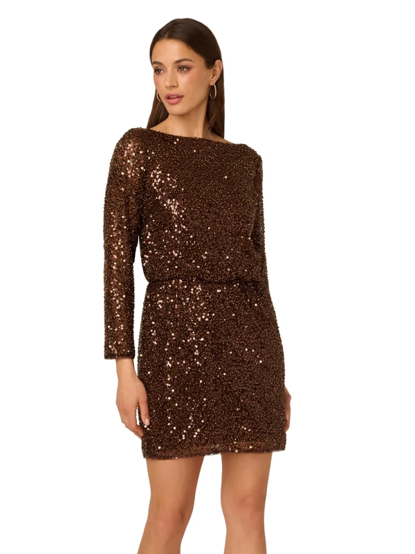 Adrianna Papell Women's Sequin Mini Dress, Timber, 8