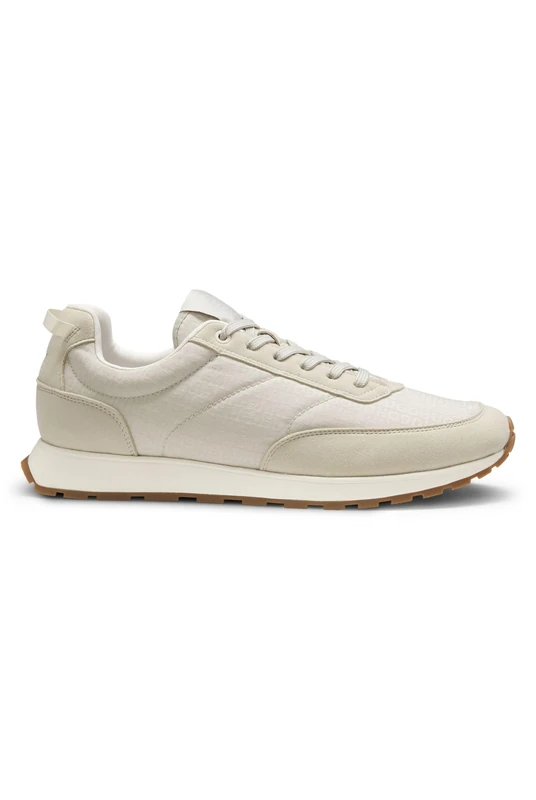 HUGO Mens Icelin Runn Low-top Trainers with Monogram Print Size 8 Light Beige