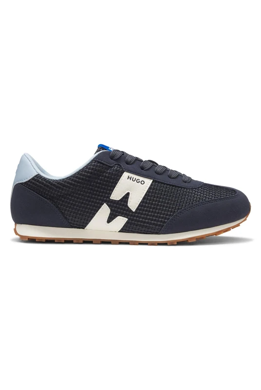 HUGO Mens Jared Runn Mesh Trainers with Faux-Suede Trims Size 8 Dark Blue
