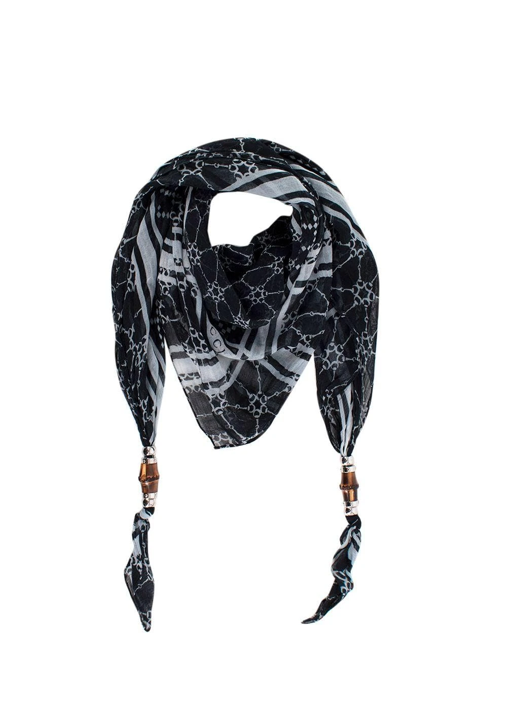 Gucci Pre-loved Printed Scarf with Bamboo Style Detailing