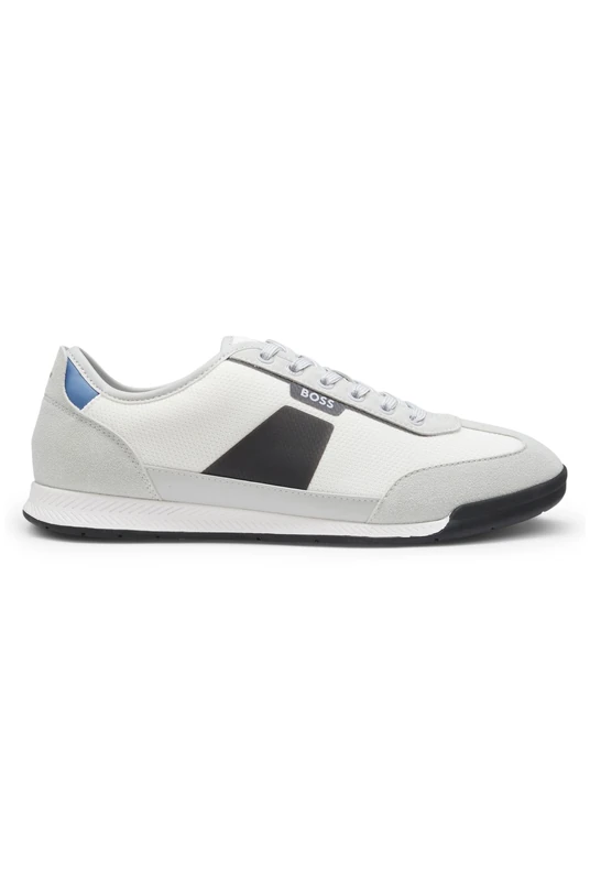BOSS Mens Nitan Lowp Mixed-Material Trainers with ridged Outsole Size 11