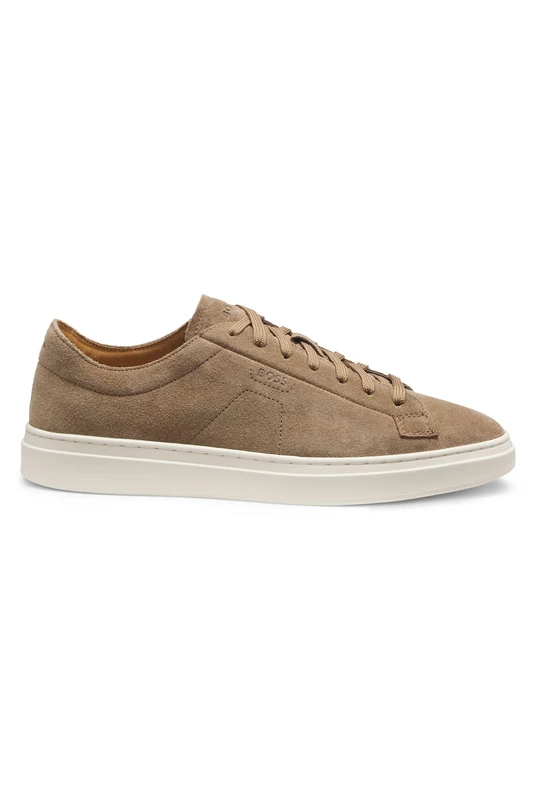 BOSS Mens Kieran Tenn Suede Trainers with Embossed Logo Size 7 Beige