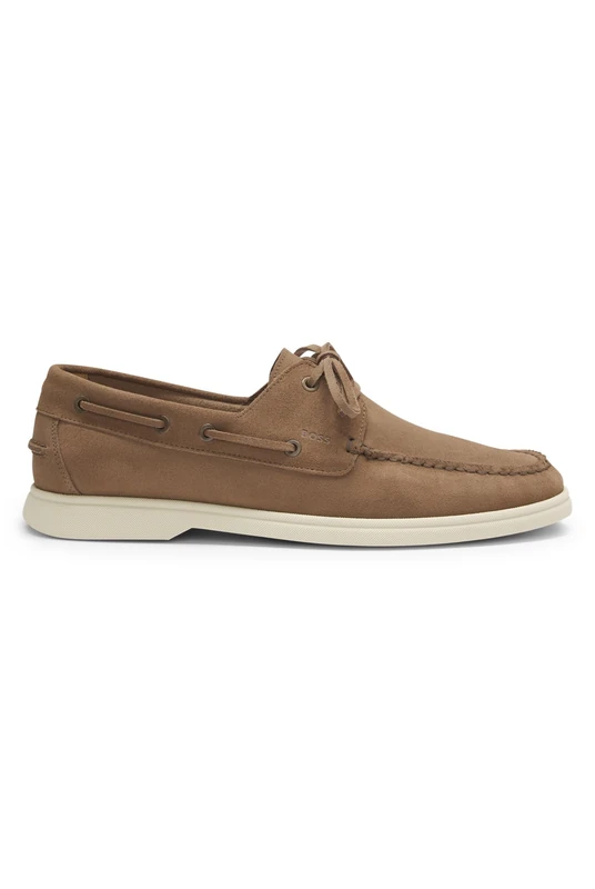 BOSS Mens Sienne Boat Boat Shoes in Suede with Contrast Sole Size 7 Beige