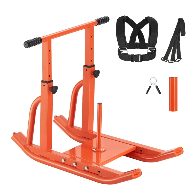 VEVOR Weight Sled, Steel Power Sled, Fitness Training Sleds for Athletic Exercise Speed Improvement, Workout Equipment with Adjustable Height Handle, Compatible with 25/51 mm Weight Plates, Orange