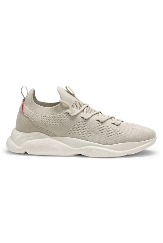 HUGO Mens Leon Runn Knitted Trainers with Logo-Embossed EVA Sole Size 6 Light Beige