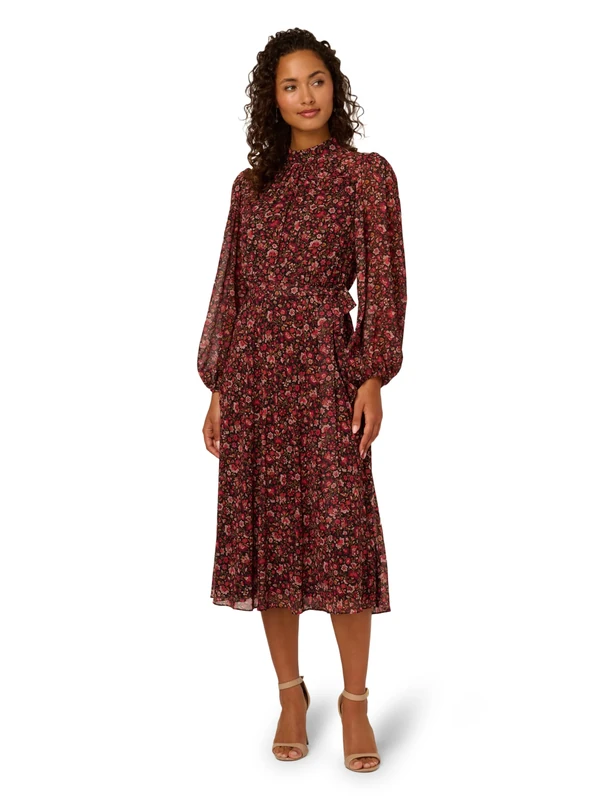 Adrianna Papell Women's Floral Chiffon Dress, Black Multi, 8