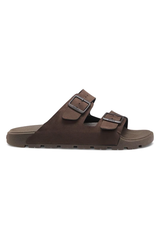 BOSS Mens Surfley Sand Twin-strap slides with branded buckles Size 10